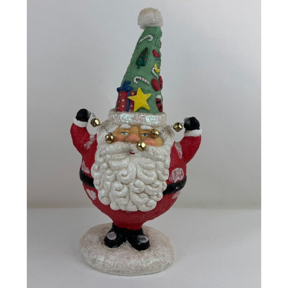 Vtg Dept 56 Santa Paper Mache Folk Art Jingle Bell Garland Figurine Christmas